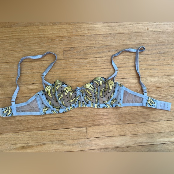 FLEUR DU MAL Fuller Cup Banana Embroidery Balconette Bra 32B - Picture 9 of 10
